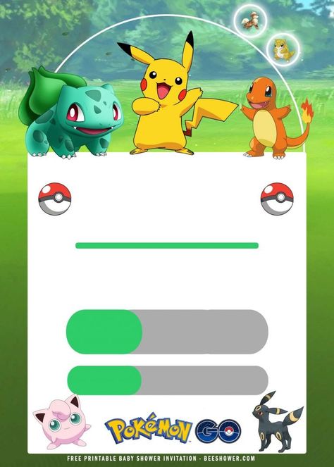 (FREE Printable) – Pokemon Baby Shower Invitation Templates | Beeshower Pokemon Party Invitations, Free Printable Pokemon, Pokemon Png, Pokemon Invitations, Moon Baby Shower Invitation, Baby Blocks Baby Shower, Princess Baby Shower Invitation, Birthday Banner Template, 1st Birthday Invitation Template