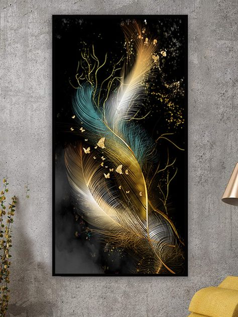 Multicolor    Acrylic   Embellished   Home Entertainment How To Make Canvas, Gold Art Painting, Feather Wall Art, Calligraphy Art Print, Simple Canvas Paintings, Feather Painting, Canvas Painting Designs, Soyut Sanat Tabloları, Art Painting Gallery