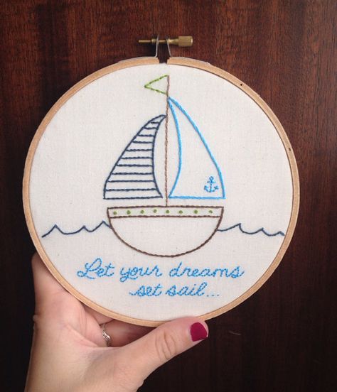 Embroidery Sailboat, Embroidery Hoop Decor, Hoop Art Wall, Hoop Wall Art, Embroidered Hoop, Embroidery Hoop Wall, Embroidery Hoop Wall Art, Ideas Embroidery, Embroidery Wall