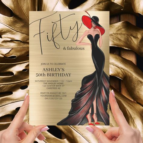 Red Dress 50 and Fabulous Gold Birthday Invitation for $2.92 - Birthday Invitations Fifty And Fabulous, 92nd Birthday, 50th Birthday Invitation, 50th Birthday Party Invitations, 50th Birthday Invitations, 50th Birthday Cards, Adult Birthday Invitations, 50 And Fabulous, Red Party