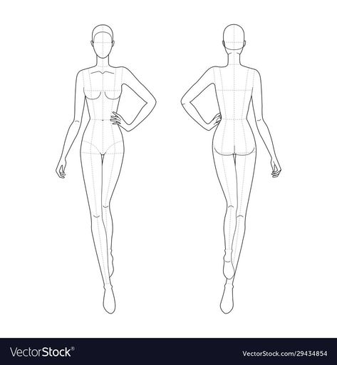 Back Figure Sketch, Front And Back Fashion Template, Design Template Fashion, Croquie Illustration Front And Back, Fashion Templates Female Front And Back, Body Drawing Back View, Fashion Template Front And Back, Croquis Fashion Illustration Poses Front And Back, Female Croquis Front And Back