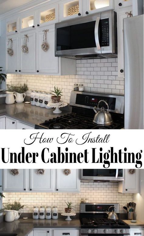 How to install kitchen cabinet lighting under the cabinets with LED tape lights, it's easier than you may think and inexpensive! #kitchen #kitchencabinets #kitchenmakeover Kitchen Underlighting, Cabinet Underlighting, Add To Top Of Kitchen Cabinets, Invisible Lighting, Installing Under Cabinet Lighting, Kitchen Cabinet Lighting, Cupboard Lighting, Under Cupboard Lighting, Installing Kitchen Cabinets