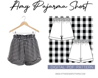 Downloadable Printable Ladies Patterns by AtTheSeamsPatterns Pajamas Shorts Pattern, First Sewing Projects, Female Boxers, Summer Sleepwear, Pajama Short, S Letter, Elastic Thread, Basic Shorts, Sewing Pattern Sizes