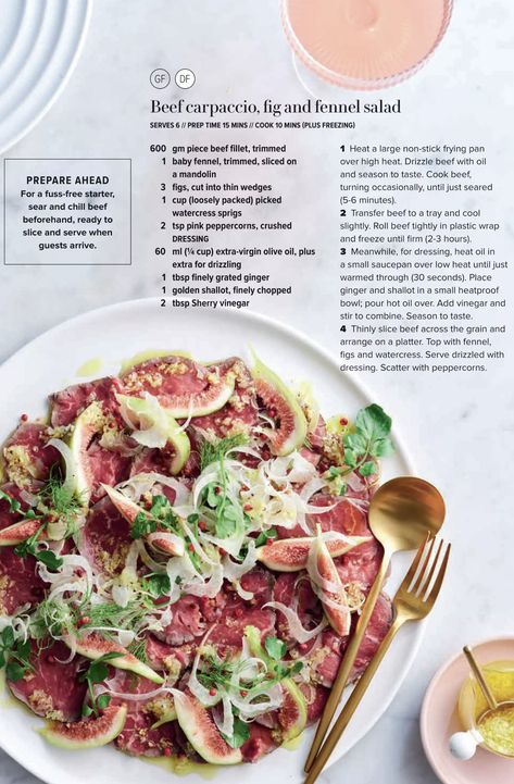 Fig Carpaccio, Fall Fruit Salad, Week Meals, Fall Fruit, Bday Dinner, Beef Carpaccio, Beef Fillet, Raw Recipes, Italian Beef