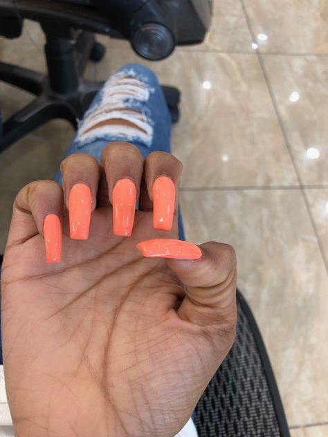 Long Peach Nails, Sherbert Nails, Peach French Tip Nails, Coloured Acrylic Nails, Peach Nails With Designs, Peach Nail Ideas, Peach Acrylic Nails, Peach Colored Nails, Neutral Nail Art