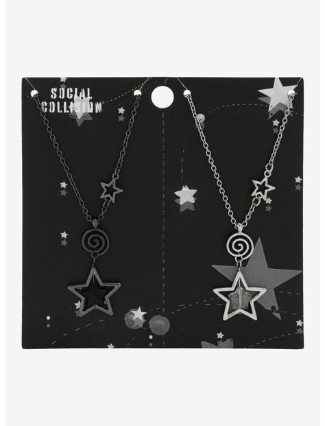 Black Star Jewelry, Matching Jewelry For Best Friends, Matching Things, Star Swirl, Matching Stuff, Aesthetic Artsy, Couples Necklace, Flower Rainbow, Grunge Accessories