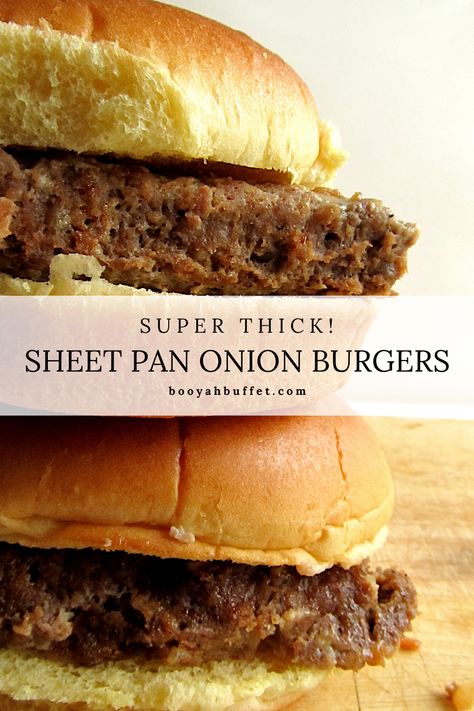 Sheet Pan Hamburgers With Onions, Baked Burgers Over Onions, Sheet Pan Slider Burgers, Sheet Pan Hamburgers, Sheet Pan Burgers, Pan Burgers, Oven Burgers, Baked Hamburgers, Baked Burgers