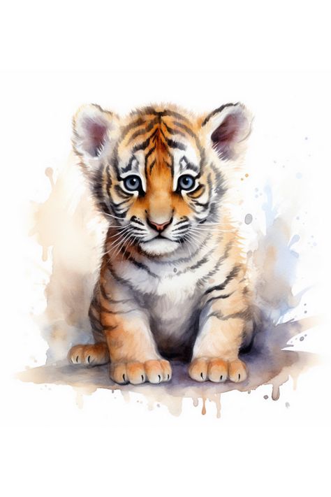 #tiger #tigerprint #instantdownload #digitalprints #watercolor #nursery #homedecorideas #walldecoration #animalprint Baby Animals Watercolor, Tiger Watercolor, Tiger Watercolor Painting Easy, Baby Tiger Art, Tiger Watercolor Painting, Baby Animal Painting, Tiger Nursery Art, Tiger In Water Painting, Safari Wall Art