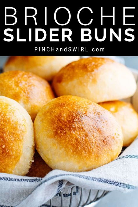 You won't believe how easy it is to make homemade Brioche Slider Buns with this no-knead recipe. So fresh, fluffy and delicious, you'll never go back to the store bought version. Homemade Slider Rolls, Slider Rolls Homemade, Slider Bun Recipe, Brioche Sliders Recipe, Slider Buns Homemade, Brioche Buns Recipe Easy, Slider Bread Recipe, How To Make Brioche Buns, Brioche Slider Buns Recipe