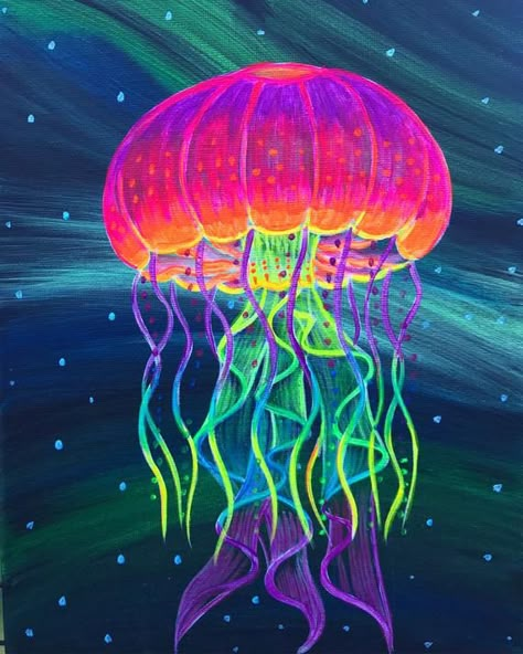 Jellyfish Colored Pencil, Art Jellyfish, Colored Pencil Drawings, Jellyfish Painting, Jellyfish Art, Neon Painting, Jelly Fish, Colorful Fish, Neon Art