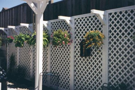 Lattice Fencing is a great way to dress up your front or backyard. It comes in wood, plastic and even metal. Enjoy the gallery! Screen Pergola, Lattice Fence Panels, Plastic Lattice, Lattice Panels, Lattice Wall, Privacy Fence Designs, Pergola Ideas, Lattice Fence, Backyard Privacy