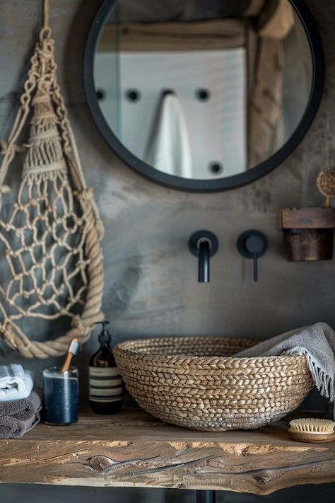 Nautical Bathroom Decor: Simple and Stylish Ideas Moody Nautical Bathroom, Beach Themed Bathroom Ideas, Bathroom Decor Simple, Resort Bathroom, Nautical Motifs, House Accents, Coastal Bathroom Decor, Bathroom Theme, Nautical Bathroom