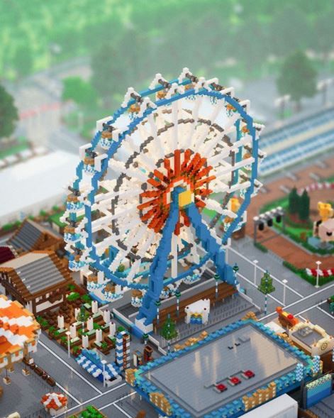 Ferris Wheel Minecraft, Minecraft Ferris Wheel, Minecraft Theme Park, Minecraft Amusement Park, Minecraft Marketplace, Cottagecore Ideas, Minecraft City Buildings, Minecraft Theme, Minecraft Blocks