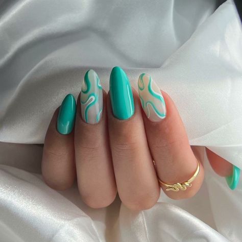 Turquoise Nail Designs, Teal Nail Designs, Cruise Nails, Aqua Nails, Teal Nails, Turquoise Nails, Hippie Nails, Summery Nails, Almond Acrylic Nails