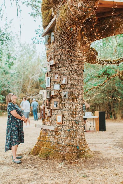 Homey Outdoor Wedding, Fun Rustic Wedding Ideas, Married Under A Tree, Dark Whimsy Wedding, Natural Earthy Wedding, Treehouse Wedding Ideas, Nature Wedding Ceremony Decor, September Backyard Wedding Ideas, Outdoor Tree Wedding