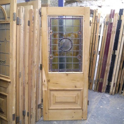 Original Stained Glass Internal Door - Chester Paint Stripping Paint Stripping, Internal Glass Doors, Reclaimed Doors, Pine Doors, Victorian Door, Stained Glass Door, Internal Door, Panel Door, Stained Glass Panel