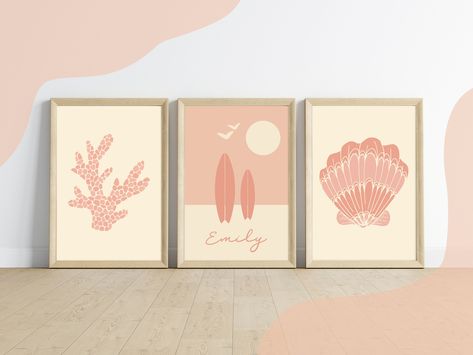 Second Names, Nursery Aesthetic, Collective Logo, Coral Wall Art, Beach Nursery, Girls Wall Decor, Ocean Nursery, Girl Bedroom Walls, Seashell Print