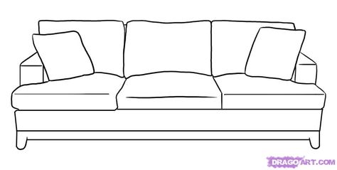 drawings of sofas | how to draw a couch step 5 Couch Drawing Sketches, How To Draw A Couch Step By Step, Couch Perspective Drawing, Anime Couch Background, Sofa Drawing Easy, Couch Drawing Easy, Drawing Of A Couch, Couches Drawing, How To Draw A Sofa