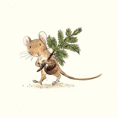 Briony May Smith, Maus Illustration, Mouse Sketch, Mouse Illustration, Mouse Drawing, Christmas Card Art, Tree Illustration, Christmas Drawing, Christmas Illustration