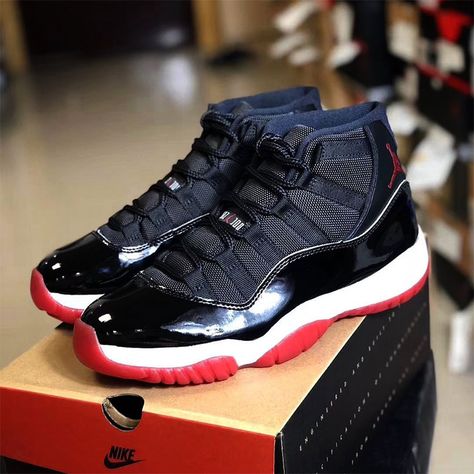 Kasut Nike, Air Jordan 11 Bred, Jordan 11 Bred, Sneaker Bar, Jordan Retro 11, Jordan Shoes Girls, Retro 11, Shoes Sneakers Jordans, Nike Air Shoes