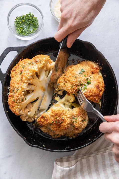 Cauliflower Butter, Oven Baked Cauliflower, Roasted Cauliflower Head, Roast Dinner Recipes, How To Cook Cauliflower, Cauliflower Potatoes Salad, Oven Roasted Cauliflower, Seasoned Butter, Roasted Cauliflower Recipes