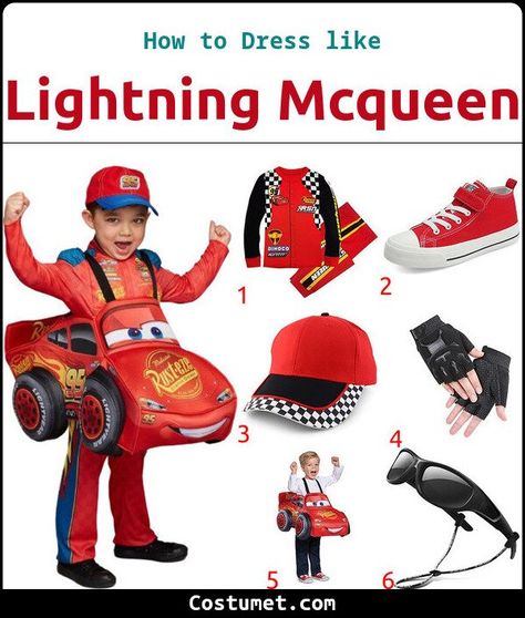 Lightning McQueen Costume Mcqueen Costume, Sulley Costume, Lightning Mcqueen Costume, Red And White Sneakers, Monster Gloves, Nemo Costume, Monster Tail, Monster Slippers, Burgundy Pants