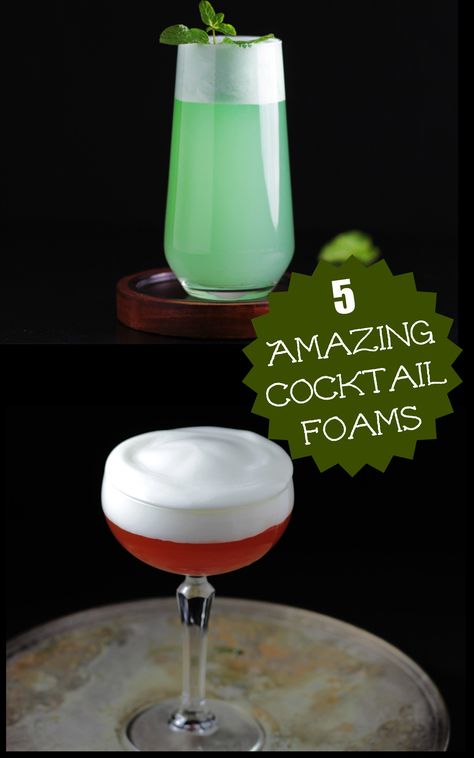 Foam For Cocktails, Cocktail With Foam, Interesting Cocktail Recipes, Alcohol Decorations, Cocktail Foam Recipe, Foam Cocktails, How To Make Foam For Cocktails, Tiktok Cocktails, Cocktail Decoration Ideas