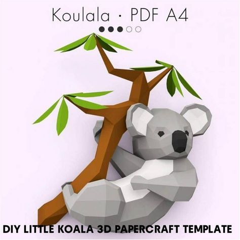 Create your own little koala paper sculpture! It's designed to be an awesome decor for your living space, this model is everything an animal lover wants in a paper sculpture. This papercraft temp 3d Templates, Animal Templates, 3d Paper Art, Dekor Diy, 3d Craft, Papercraft Templates, Paper Animals, Print 3d, 3d Paper Crafts