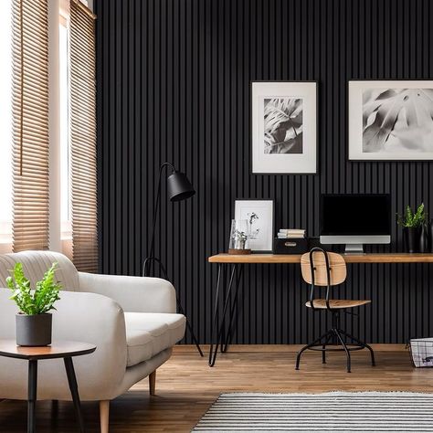 The Wood Veneer Hub on Instagram: "The Black Acupanel is proving to be a huge hit! With it’s incredibly stylish all Black slats and backing and it’s high quality matt finish…" Wood Interior Walls, Soundproof Panels, Black Feature Wall, Laminate Wall, Wood Slat Wall, Interior Wall Decor, Acoustic Wall Panels, Acoustic Wall, 3d Wall Panels