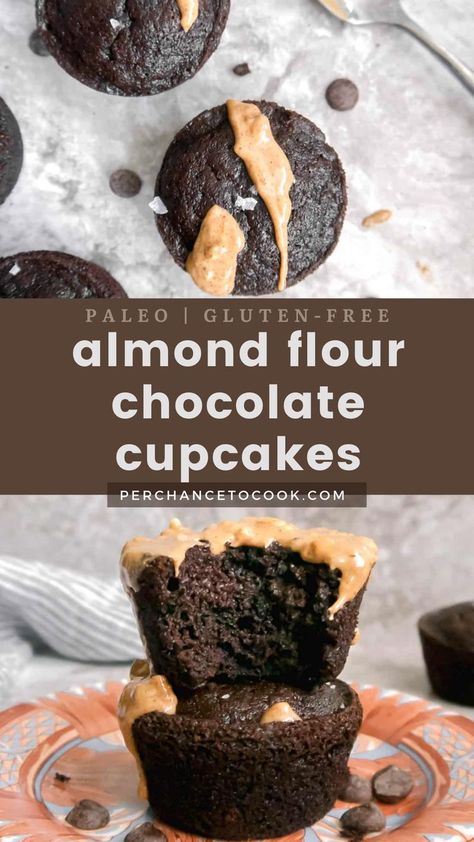 Almond Flour Chocolate Cake Cupcakes recipe. Cupcakes that taste like chocolate cake but are made with healthier-for-you ingredients. Almond Flour Cupcakes, Cupcake Glaze, Chocolate Cake Cupcakes, Almond Flour Chocolate Cake, Gluten Free Chocolate Muffins, Paleo Cupcakes, Coconut Muffins, Cooking Stuff, Cook Healthy