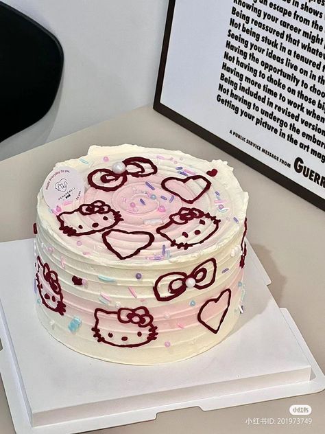 Chinese Cake, Hello Kitty Birthday Cake, Japanese Birthday, Hello Kitty Cake, Simple Birthday Cake, Cake Decorating Designs, Hello Kitty Birthday, Pretty Birthday Cakes, Art Pink