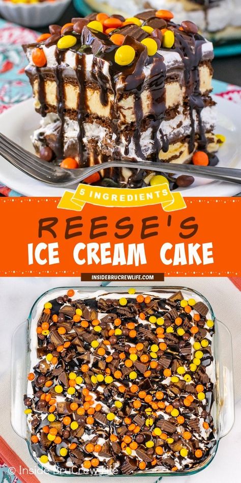 Reese Ice Cream Cake, Reese’s Ice Cream Cake, Ice Cream Cake Reeses, Reeses Ice Cream Cake, Halloween Ice Cream Cake, Peanut Butter Ice Cream Cake, Ice Cream Sandwich Cake Recipe, Reeses Ice Cream, Ice Cream Sandwich Dessert