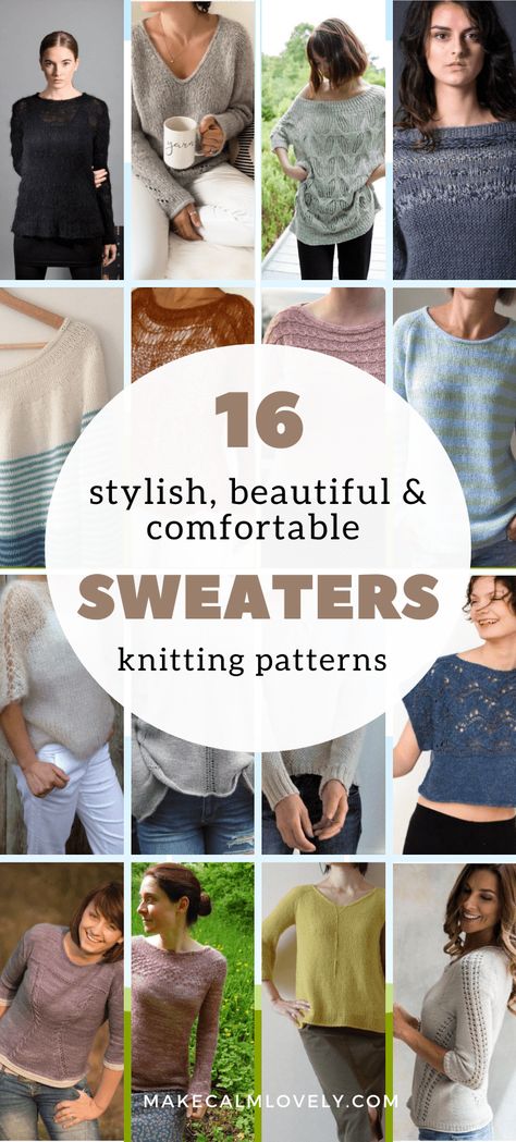 16 Stylish Sweaters knitting patterns that are as beautiful as they are comfortable Free Blanket Knitting Patterns, Free Hand Embroidery Patterns, Printable Crochet Patterns, Mohair Sweater Pattern, Vintage Sweater Pattern, Pullover Sweater Knitting Pattern, Easy Sweater Knitting Patterns, Free Knitting Patterns For Women, Ladies Knitting Patterns