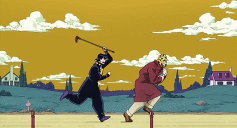 Josuke chases Joseph | #Anime #Animation #gif #JJBA #Jojo Animated Banners, Joseph Joestar, Jojo Parts, Jojo's Bizarre Adventure Anime, Adventure Art, Jojo Anime, Cartoon Icons, Jojo Bizzare Adventure, I Love Anime