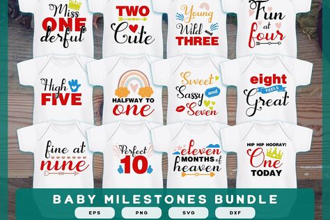 Baby Monthly Milestones Bundle Graphic by merchroll · Creative Fabrica Baby Monthly Milestones, Sweet Texts, Funny Onesies, Babies First Year, Vinyl Shirts, Girl Onesies, Baby Design, Baby Milestones, Baby Month By Month