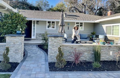 Curb Appeal On A Budget, Porches Ideas, Patio Courtyard, Yard Remodel, Front Yard Patio, Diy Curb Appeal, Cement Patio, Front Courtyard, Enclosed Patio