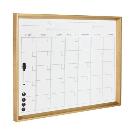 Decorative framed magnetic dry erase monthly calendar for home or office organization. Magnetic dry erase surface is 19.5 inches by 25.5 inches; Each day square is 3.25 inches. Wall mounted display dimensions are 21.5 inches high by 27.5 inches wide by 1.5 inches deep. D-Ring hangers are already attached to frame; Includes dry erase marker and 4 round magnets. Combine with coordinating pieces in the Calter collection for a complete modern wall solution. Kate and Laurel Calter 27.25-in W x 21.25-