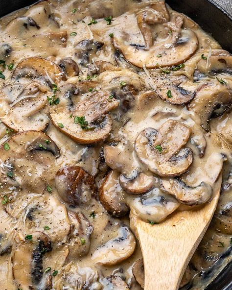 Creamy Sauteed Mushroom Recipe - Healthy Fitness Meals Healthy Creamy Mushroom Sauce, Mushroom Recipes Creamy, Healthy Mushroom Recipes Clean Eating, Healthy Meals With Mushrooms, Mushroom Healthy Recipes, Healthy Mushroom Sauce, Hashimotos Diet, Healthy Mushroom Recipes, Mozzarella Cheese Sauce