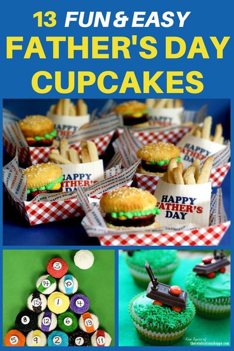 Father's Day cupcakes - How adorable are these Father's Day cupcakes?  They're fun and easy to make with your kids...and Dad is sure to love them!  #fathersday #fathersdayrecipe #cupcake #cupcakerecipes #FINDinista Fathers Day Lunch, Fathers Day Ideas, Fathers Day Cupcakes, Burger Cake, Cupcakes For Men, Fathers Day Cake, Valentines Cupcakes, Easy Cupcakes, Cupcake Ideas