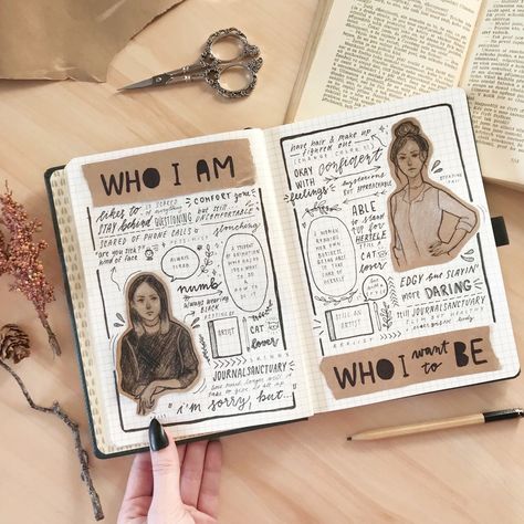 I’m sorry I don’t post much here but I hit 100k followers today and I’m??? Thank you so much  here have a spread from my personal journal to maybe get to know me better!! (I was inspired by Lavendaire) I love you!! ♥️ Journal D'inspiration, Kunstjournal Inspiration, Album Journal, Bullet Journal Aesthetic, Bullet Journal Notebook, Diary Ideas, Bullet Journal Writing, Bullet Journal Art, Creative Journal