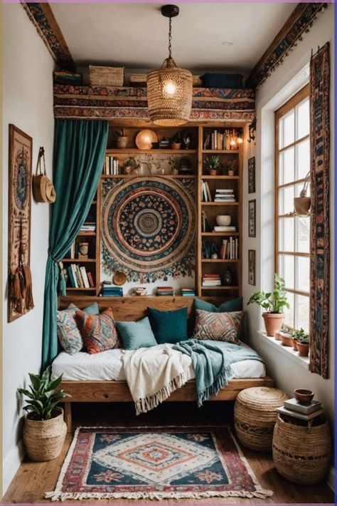 home decor products Bohemian House Interior Design, Cozy Bedroom Cottagecore, Bohemian Reading Nook, Bohemian Daybed, Bohemian Library, House Interior Boho, Cozy Reading Nook Ideas, Reading Nook Library, Boho Reading Nook