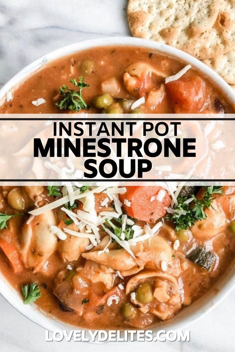 Try this quick and easy Instant Pot Minestrone Soup. This soup recipe is so easy to make! My Instant Pot Minestrone Soup is filled with vegetables, seasoning, herbs and beans and cauliflower rice. A fiber and protein rich soup, this will be on repeat during soup season! Spicy Gumbo, Instant Pot Minestrone Soup, Instant Pot Minestrone, Lovely Delites, Gluten Free Orange Chicken, Healthy Appetizer, Healthy Appetizer Recipes, Instant Pot Soup, Healthy Instant Pot Recipes