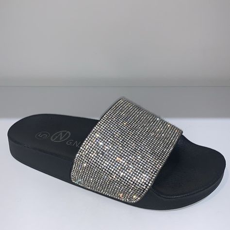 SPARKLY RHINESTONE BLACK SLIDES Black Slides, Womens Slides, Black Silver, Slides, For Everyone, Slippers, Bundles, Super Cute, Women Accessories