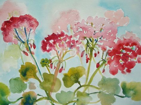 Watercolor Geraniums, Loose Painting, Writing An Article, Girl Writing, Watercolor Flowers Tutorial, Watercolor Subjects, Watercolor Paintings For Beginners, Paint Canvas, Watercolor Fruit