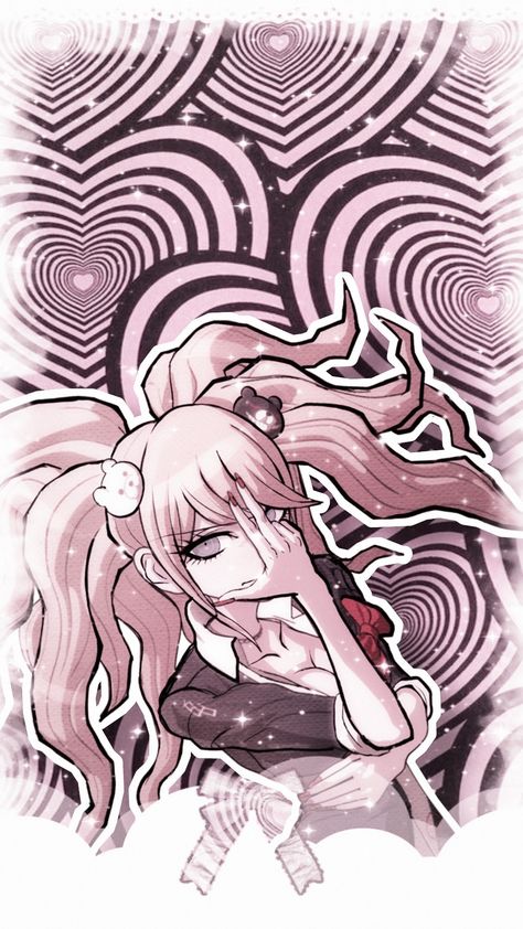 Junko Wallpaper, Danganronpa Wallpaper Aesthetic, Junko Enoshima Wallpaper, Junko Pfp, Danganronpa Wallpaper, Enoshima Junko, Danganronpa Junko, Pink And Black Wallpaper, Junko Enoshima