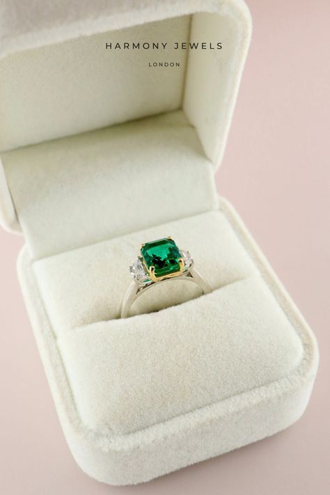 Look at this Beautiful 1.80ct Green Square Emerald with Cadillac shape diamond on either side Bespoke Engagement Ring. Personalisation is so priceless, when custom designing your engagement ring. It truly is the best way to make your ring. YOUR RING! Why choose from what already exists, when you can custom design your ring yourself?! Square Emerald Ring Design, Square Emerald Ring, Emerald Ring Design, Emerald Rings, Bespoke Engagement Ring, Green Square, Square Cut, Emerald Cut Diamonds, Green Emerald