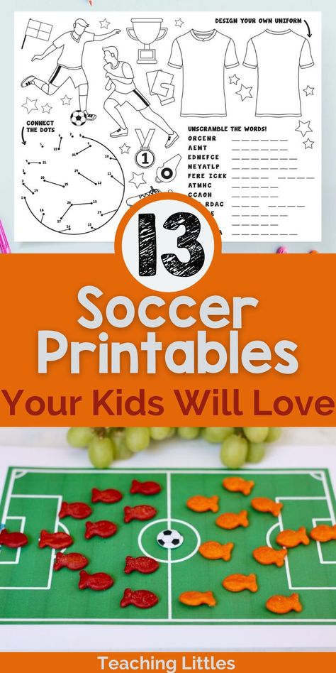 Soccer Printables, Soccer Party Theme Ideas, Soccer Bulletin Board Ideas, Games For Soccer Party, Soccer Theme Party Games, Soccer Bingo Printable Free, Free Soccer Printables, Soccer Birthday Activities, Soccer Arts And Crafts For Kids