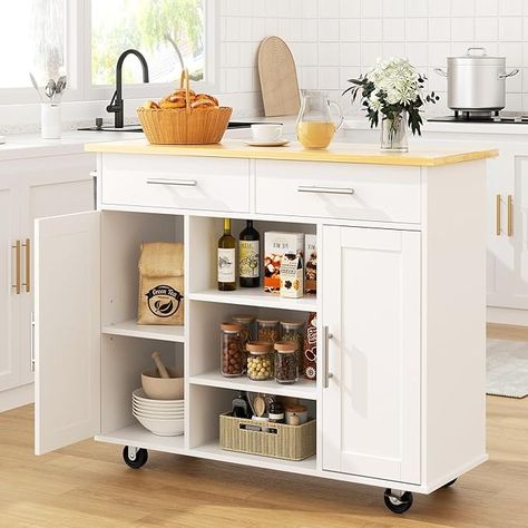 Amazon.com: QAQA Kitchen Island Cart Furniture cart on Wheels with Storage，Rolling Portable Dining Room Serving Utility Carts Mobile Movable with Drawers Cabinet : Home & Kitchen Kitchen Storage Island, Kitchen Carts On Wheels, Storage Island, Kitchen Space Savers, Kitchen Island Cabinets, Cart On Wheels, Island Cart, Kitchen Island Cart, Wood Kitchen Island