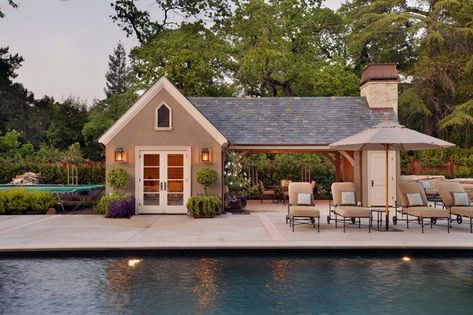 22 Fantastic Pool House Design Ideas Garage Pool House, Pool House Cabana, Pool House Design, Pool Pavilion, Pool House Designs, Pool House Plans, Houses Design, Pool Cabana, Guest Cottage