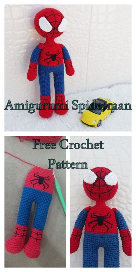 Amigurumi Spiderman, Doll Patterns Free, Pola Amigurumi, Crochet Pattern Amigurumi, Crochet Amigurumi Free, Crochet Free, Crochet Doll Pattern, Crochet Toys Patterns, Amigurumi Free Pattern